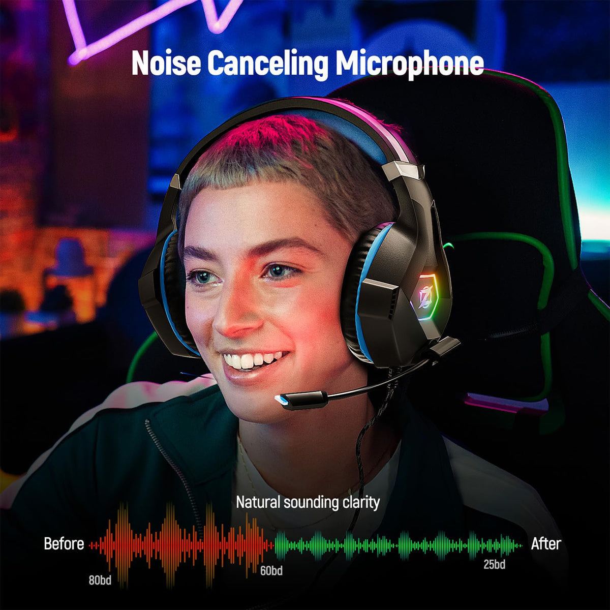 Ozeino Gaming Headset with Microphone for PS5/PS4/Xbox One/PC/Switch, Gaming Headphones with 3D Surround Sound & Noise Cancellation Pink
