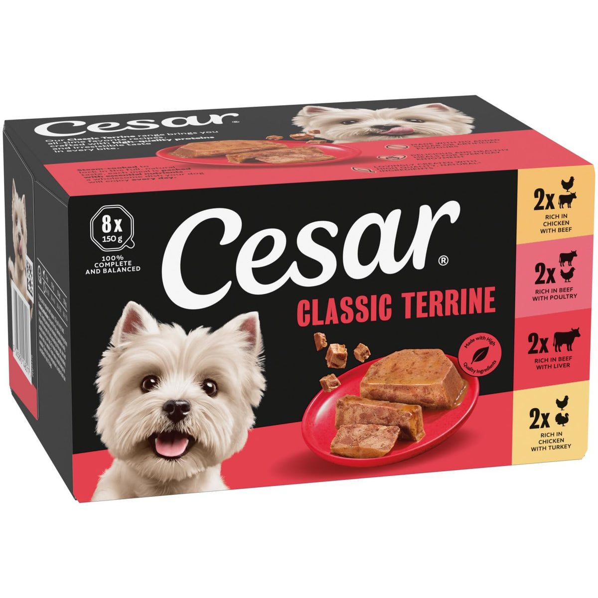 CESAR Pouch Selection in Jelly, Fresh Adult Wet Dog Food Pouches in Delicious Jelly with Succulent Meats and Vegetables, 48 x 100 g