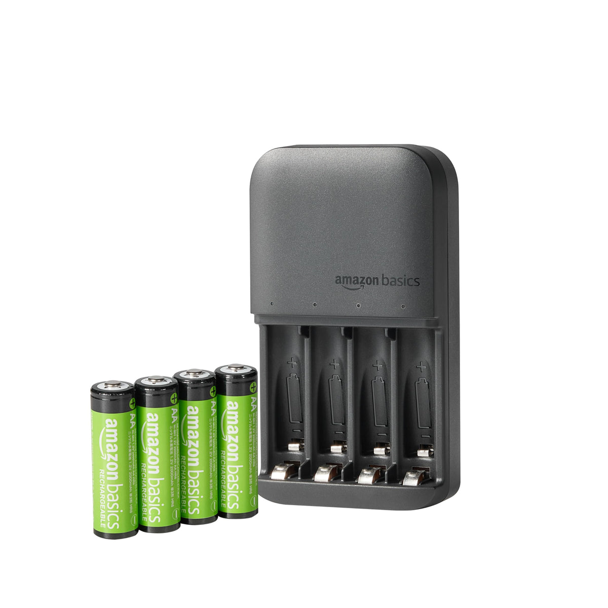 Amazon Basics 4 Slot Ni-MH AA & AAA Battery Charger With Indicator LEDs, With USB Port, Black