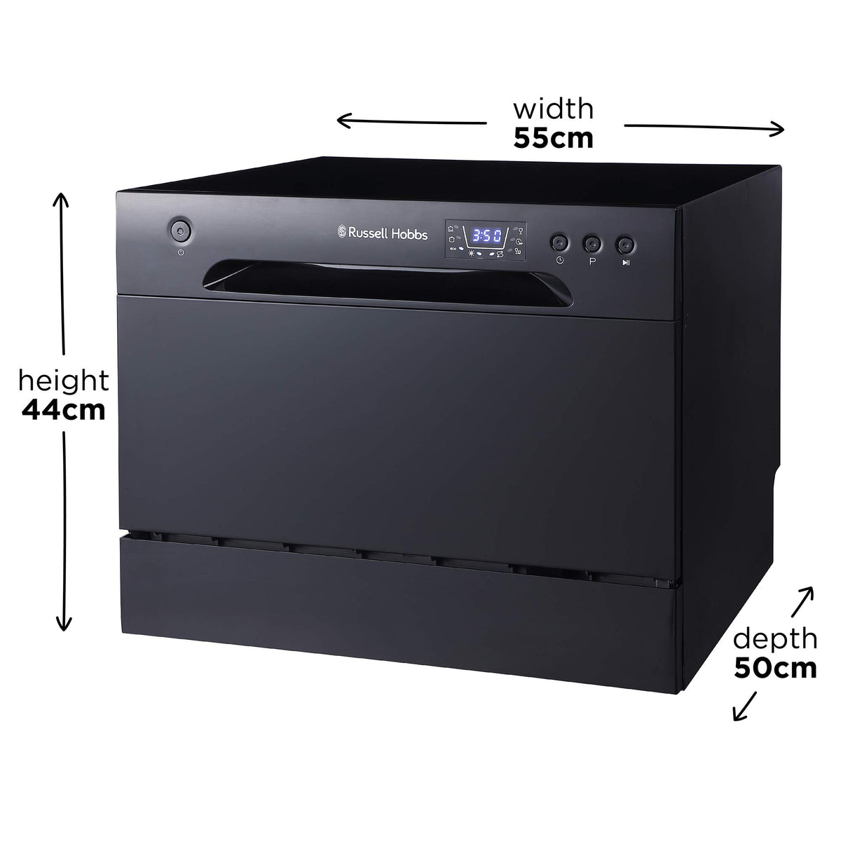 Russell Hobbs Table Top Dishwasher Compact Mini with 6 Place Settings, LED Display, Button Control, 6 Programmes, Portable & Efficient, 24hr Timer, Rinse & Eco Mode in White, RH6TTDW0D1W
