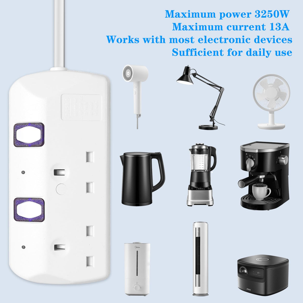 Extension Lead 5M, 4 Plug Extension Lead with Individual Switches(3250W)