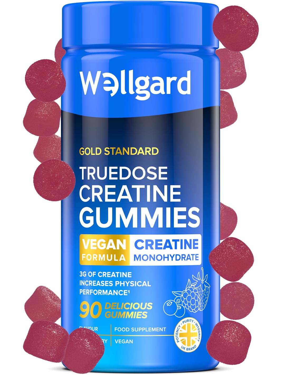 Wellgard Kids Calcium & D3 Gummies - 2 Month Supply - Vegan Chewable Calcium and Vitamin D3 Gummies, Mixed Berry Flavour