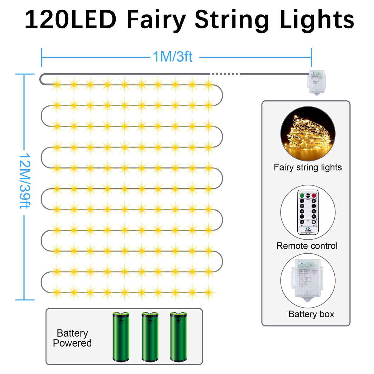 60LED 6m Fairy Lights Battery Operated, Battery Powered String Light Indoor