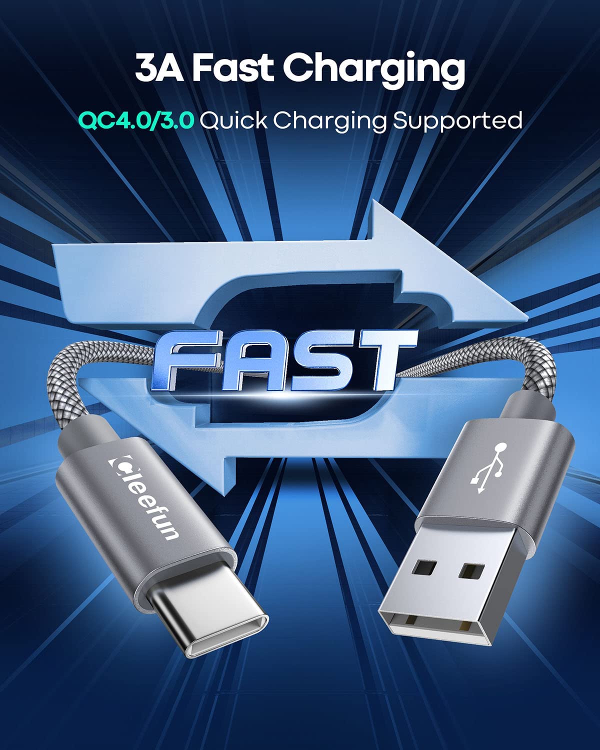CLEEFUN 3M USB C Cable (2-Pack), Long PS5 Controller Charger Fast Charging