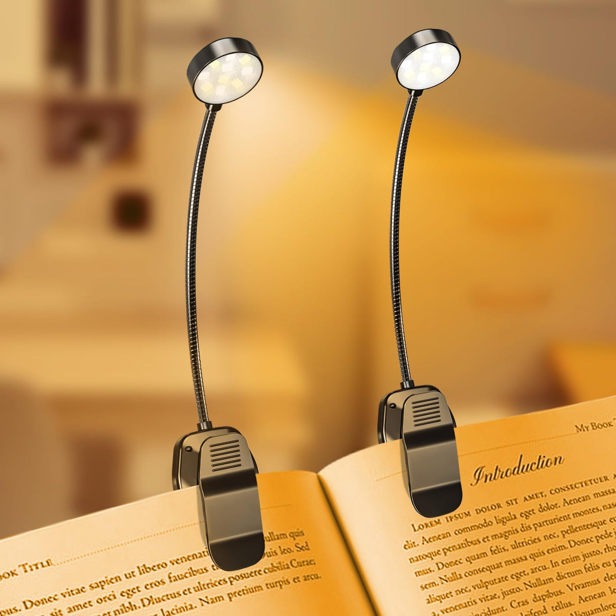 KTEBO Book Reading Light 2 Packs Rechargeable, Eye Care 10 LED Lamp for Reading in Bed - Adjustable Brightness, 3 Color Temperatures, 30+ Hours Runtime, Gifts for Book Lovers