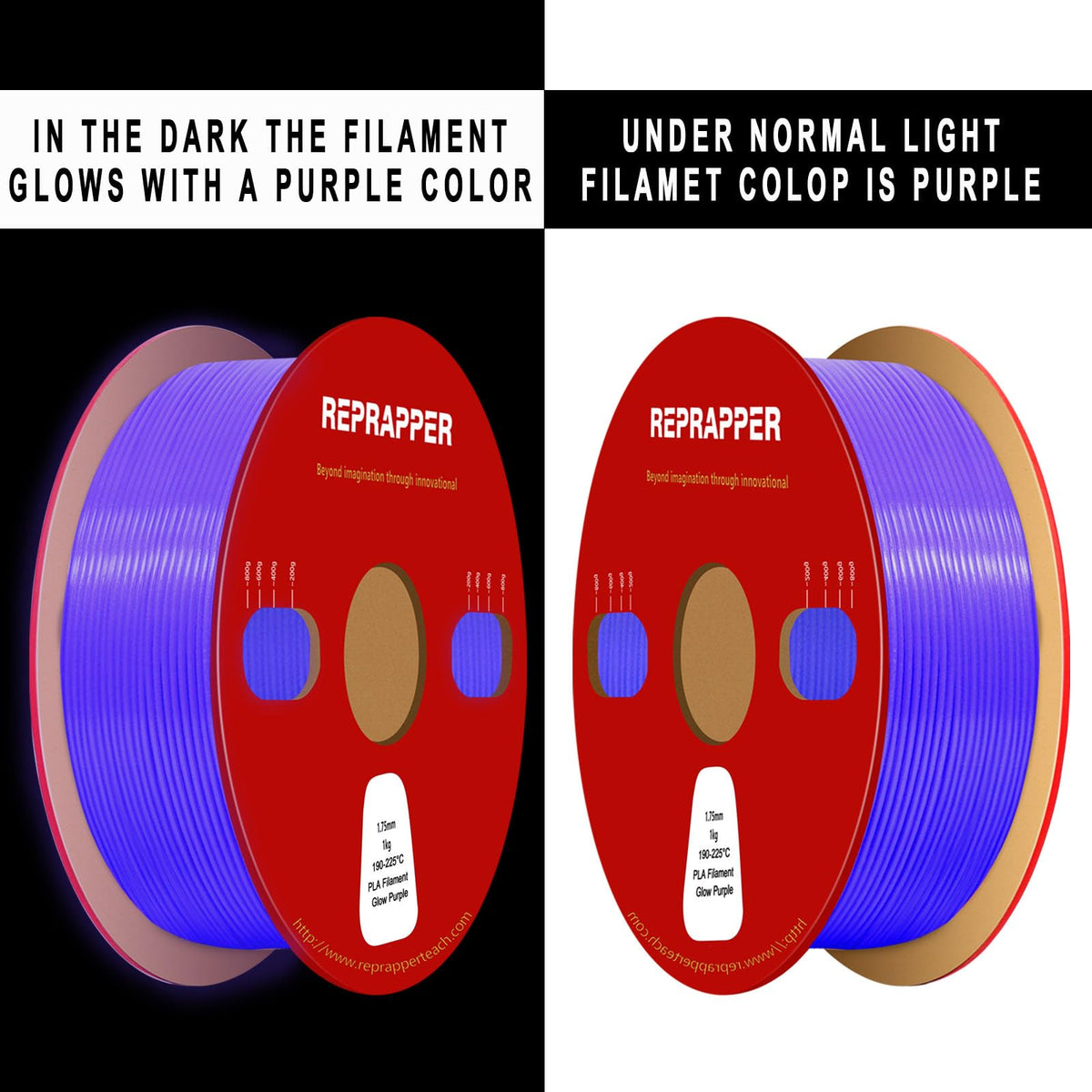 Reprapper 4X 250g Color Pack – Dual Color PLA Filament 1.75mm for 3D Printer & 3D Pen, Multicolour Filament, 4 x 250g Matte Red/Blue, Matte Purple/Green, Silk Red/Blue, and Silk Purple/Green