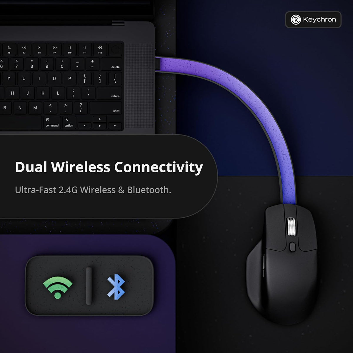 Keychron M6 8000 Hz Silent Wireless Bluetooth 5.3/2.4 GHz/Wired Connection Gaming Mouse, Lightweight Body Programmable PixArt 3950 Sensor (30K DPI / 750 IPS) for Windows Mac Linux - Black
