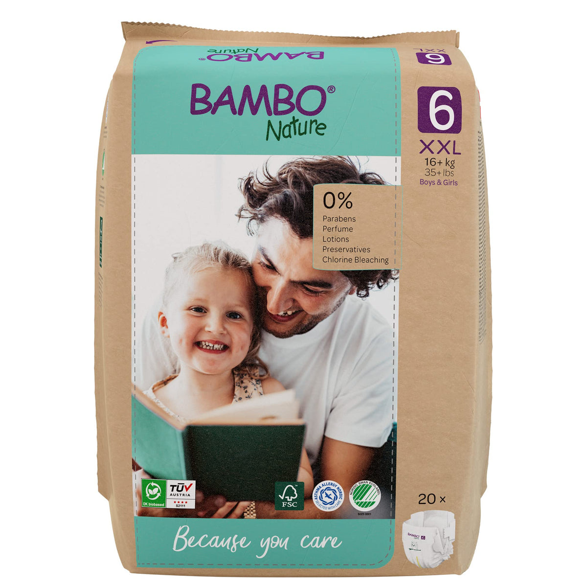 Bambo Nature Premium Eco Nappies, Premature Size 0 (2-7lb/1-3kg), XXS, Pack of 24, Eco-Labelled Nappies, Enhanced Leakage Protection, Secure and Comfortable Baby Nappy