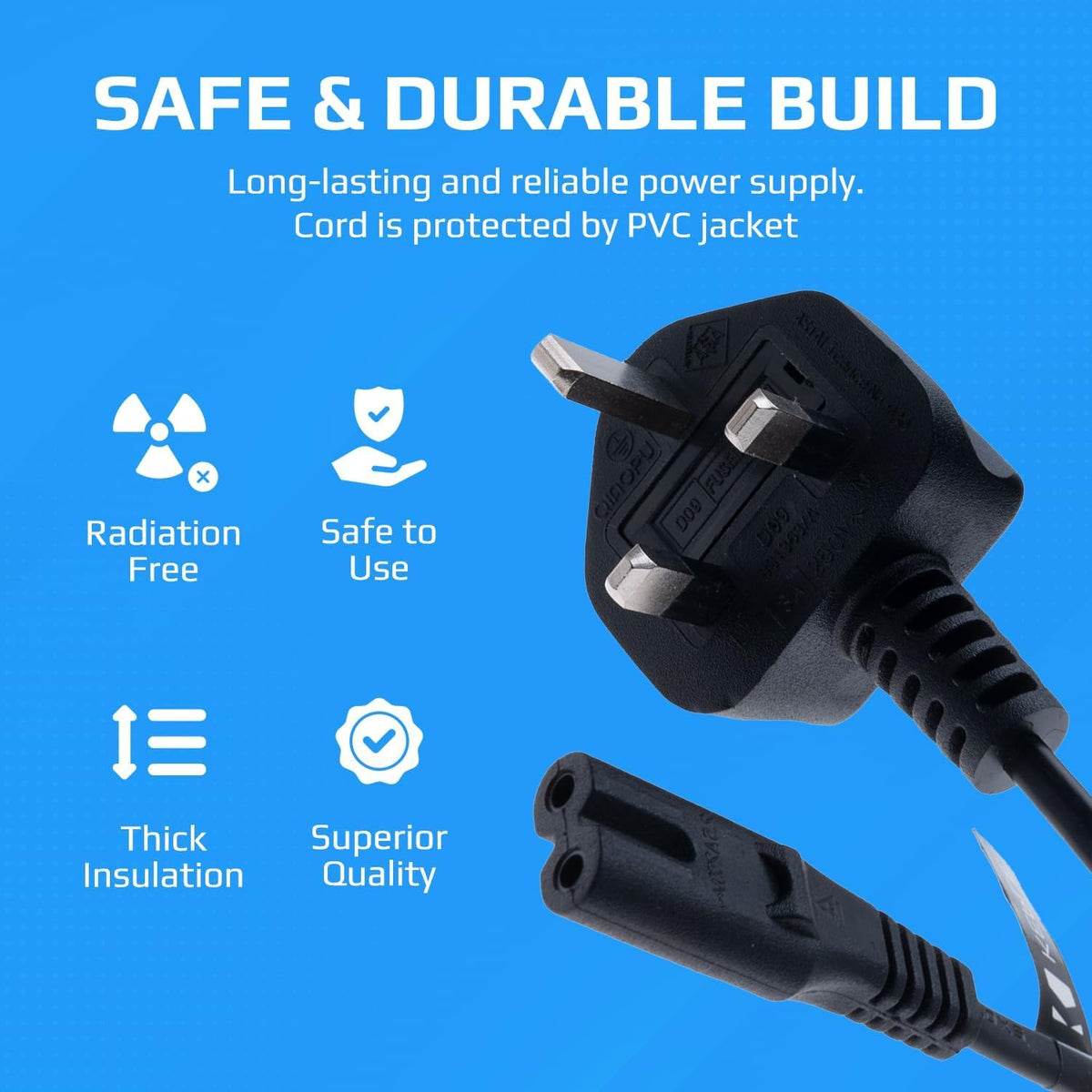 Keple 2m Figure 8 Power Lead - C7 2 Pin Mains Cable Compatible with PS5 PS4 Xbox Samsung LG HP Canon Sony Pixma Panasonic Brother Philips Sharp JVC Asus Toshiba - Printers TV etc. UK Plug (Black)