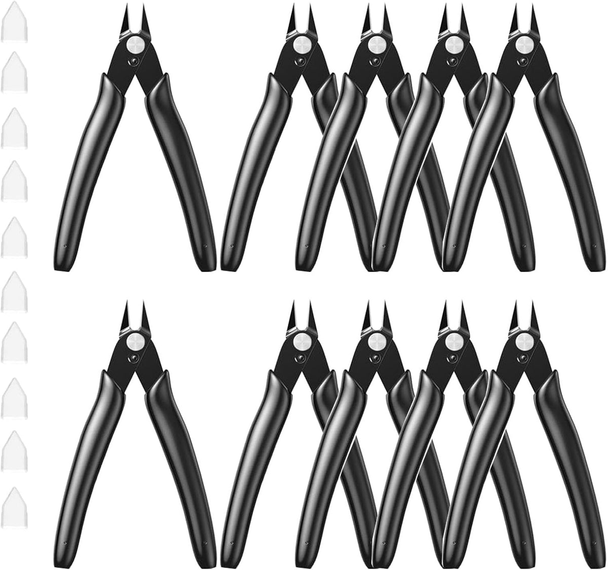 BOENFU Flush Cutter Small Wire Cutters Cable Tie Cutter 10 Pack 5 Inch Precision Wire Clippers Hobby Snips Side Cutting Pliers for Jewelry Making, Electronics, Black