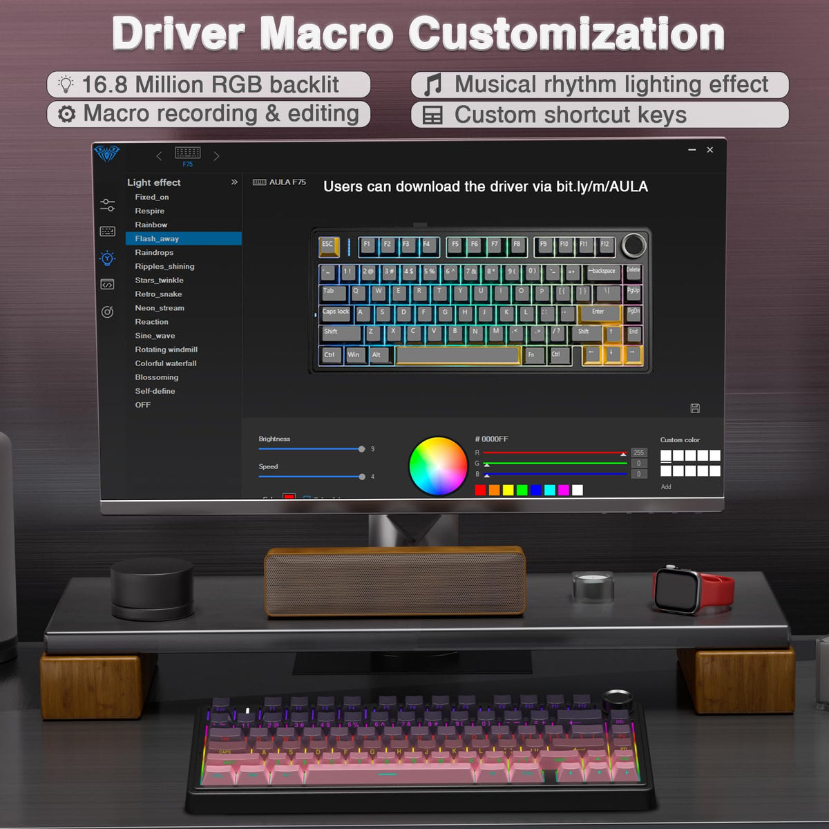 AULA F75 75% Wireless Mechanical Keyboard,2.4Ghz/Type-C/BT5.0 Gaming Keyboards,Advanced Structure,RGB Backlight,Hot Swappable Custom Keyboard for PC/Mac (Cool Black)