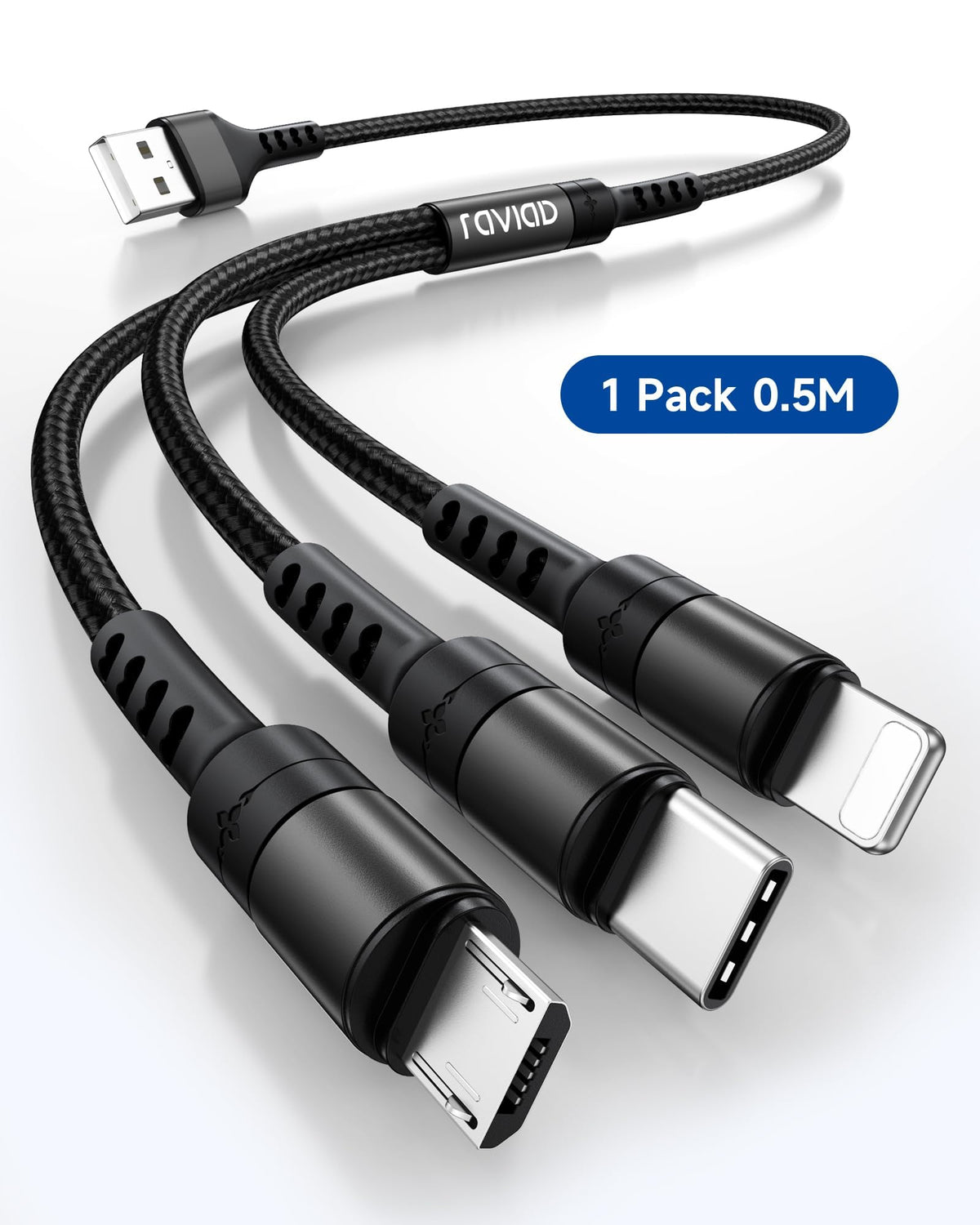 RAVIAD Multi Charger Cable 3 Packs 1.2M 3 in 1 Charging Cable Nylon Braided