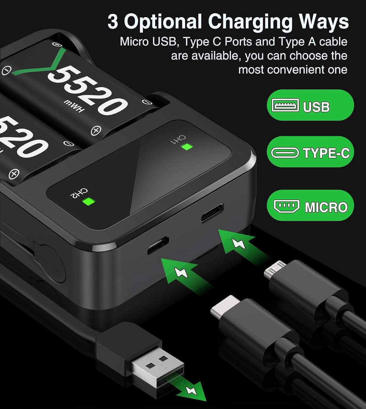 HEYLICOOL 3x5520mWh Rechargeable Battery Pack for Xbox Series X|S/Xbox One/S/X/Elite, X-box Controller Battery Pack Controller Charging Dock Batteries