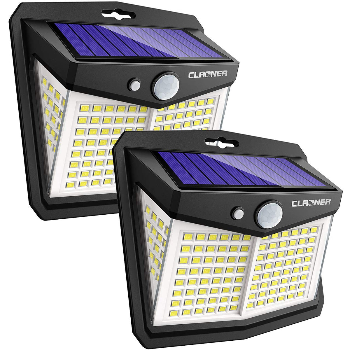 CLAONER Solar Powered Lights Outdoor, Upgraded Wireless 270° IP65 Solar Motion Sensor Security/Wall Light for Front Door, Yard, Garage, Garden, Warm White (4 Pack)