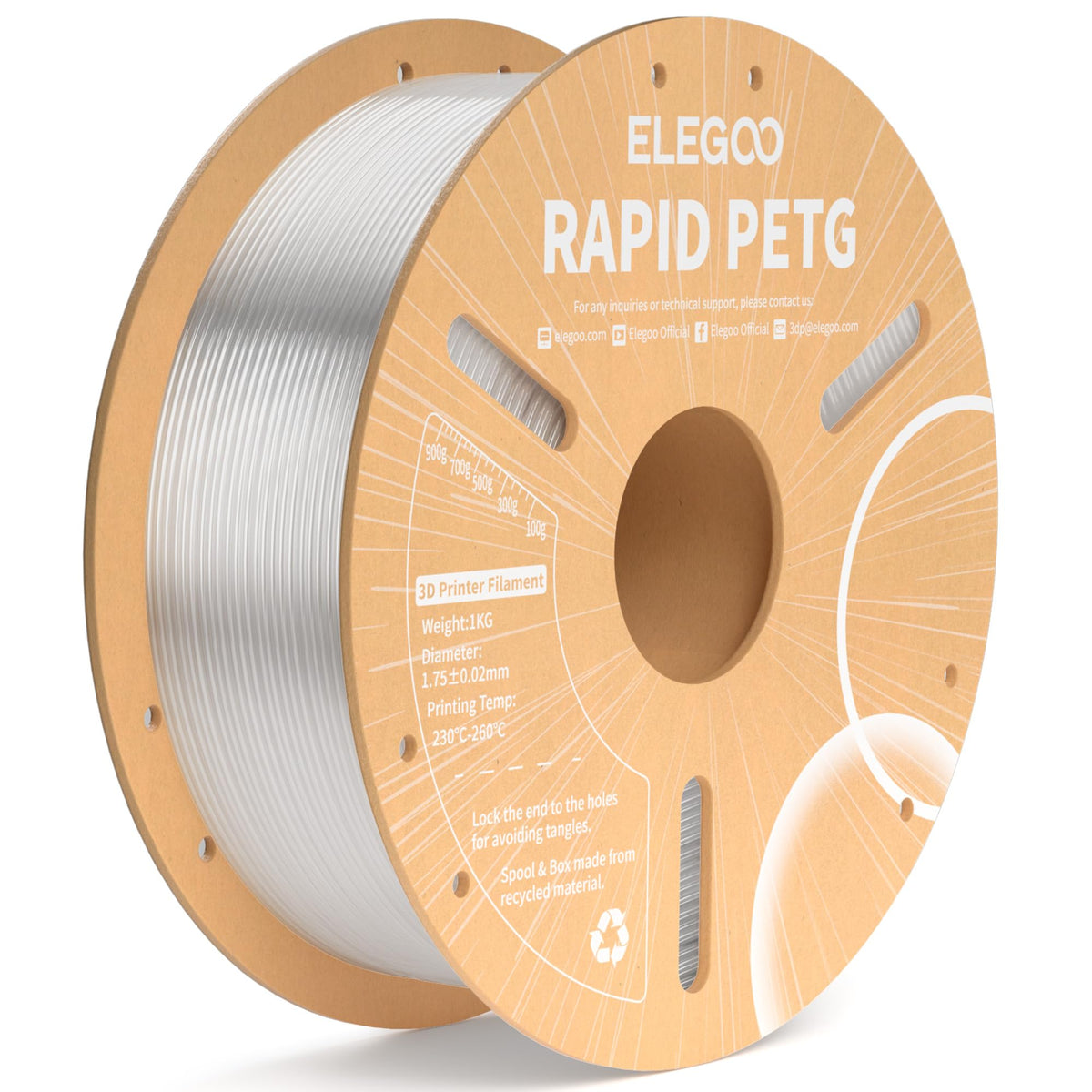 ELEGOO Rapid PETG 3D Printer Filament 1.75mm Black 1KG
