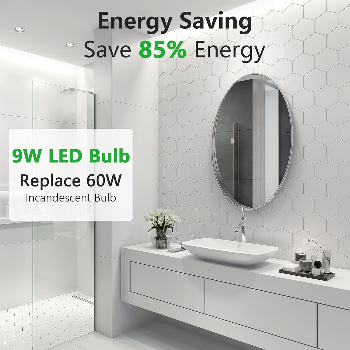 B22 Bayonet Light Bulb 9W=60W, 6000K Cool White, 806LM, Pack of 6