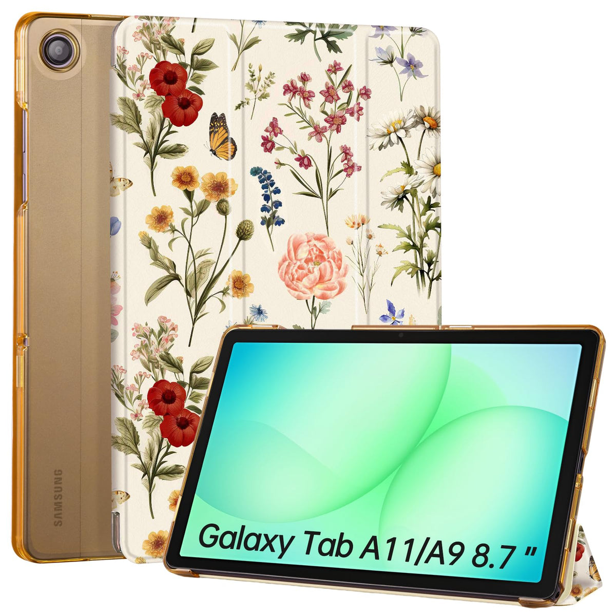 CoBak Case for Samsung Galaxy Tab A11+ Plus 11 Inch 2025/A9+ Plus 2023 - PU Leather Smart Cover with Auto Sleep/Wake for Tab A11+, Translucent Hard Shell, Multi-Viewing Angles, Green Pattern