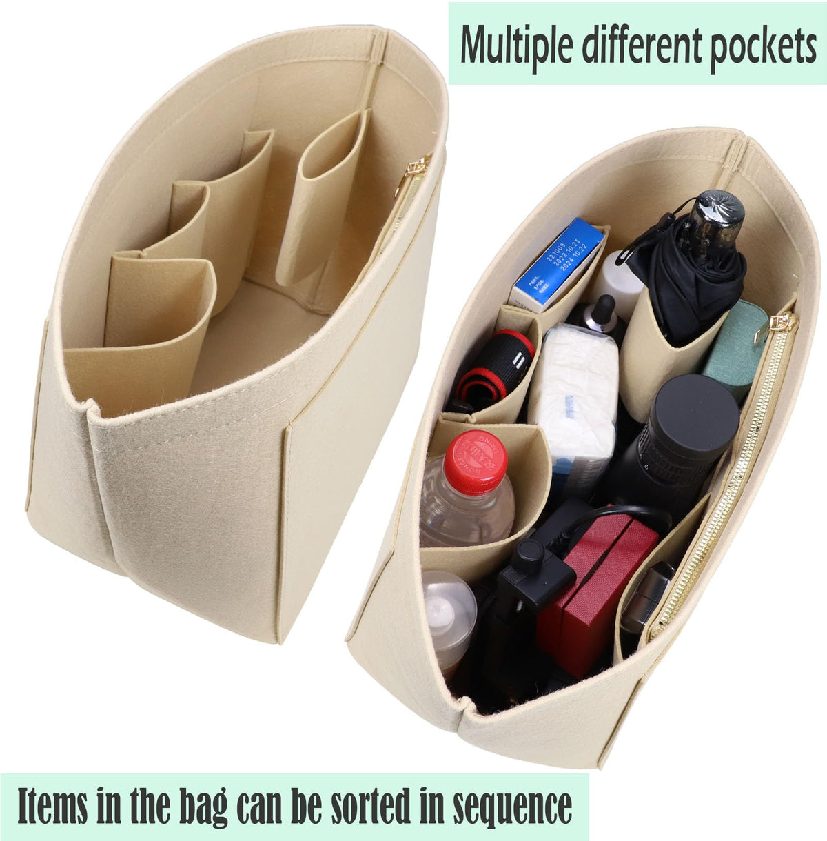 Lckaey tote bag organizer insert for Longchamp le pliage large tote insert felt purse zipper bag organizer 1028pink-S