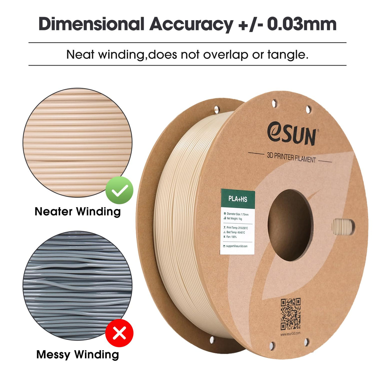eSUN PLA+ Filament 1KG, PLA+HS High Speed 3D Printer Filament, Cold White