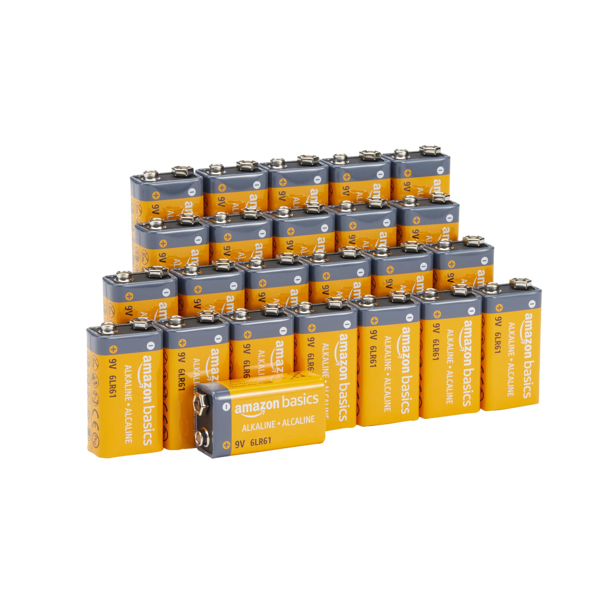 Amazon Basics 4-Pack 9V Alkaline Batteries, 9V/6LR61, 5-Year Shelf Life - for Smoke/CO Detector, Electronics & Audio