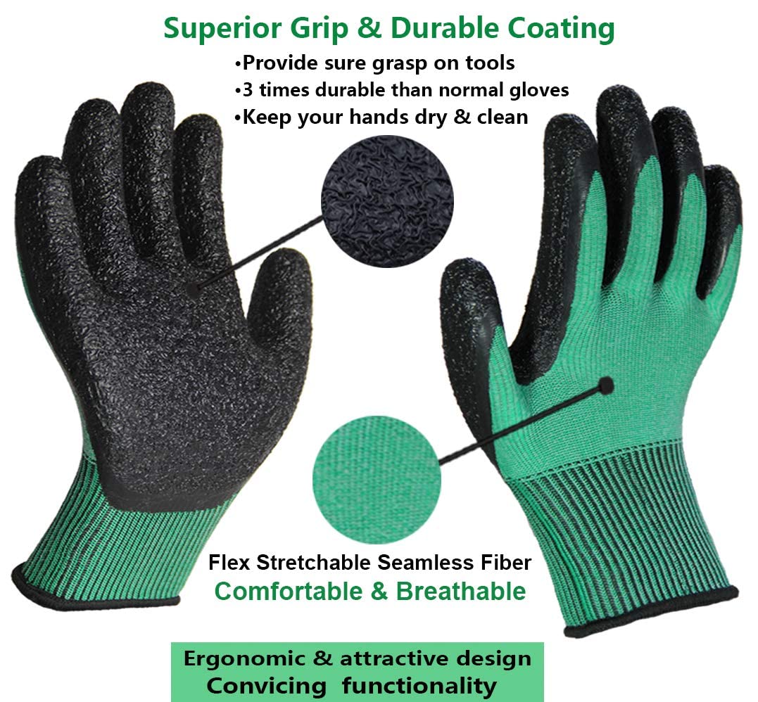 3 Pairs Gardening Gloves Ultra-Grip Work Gloves Non-Slip Latex Coated Colourful Verstile for House Car Cleaning Fishing Outdoor