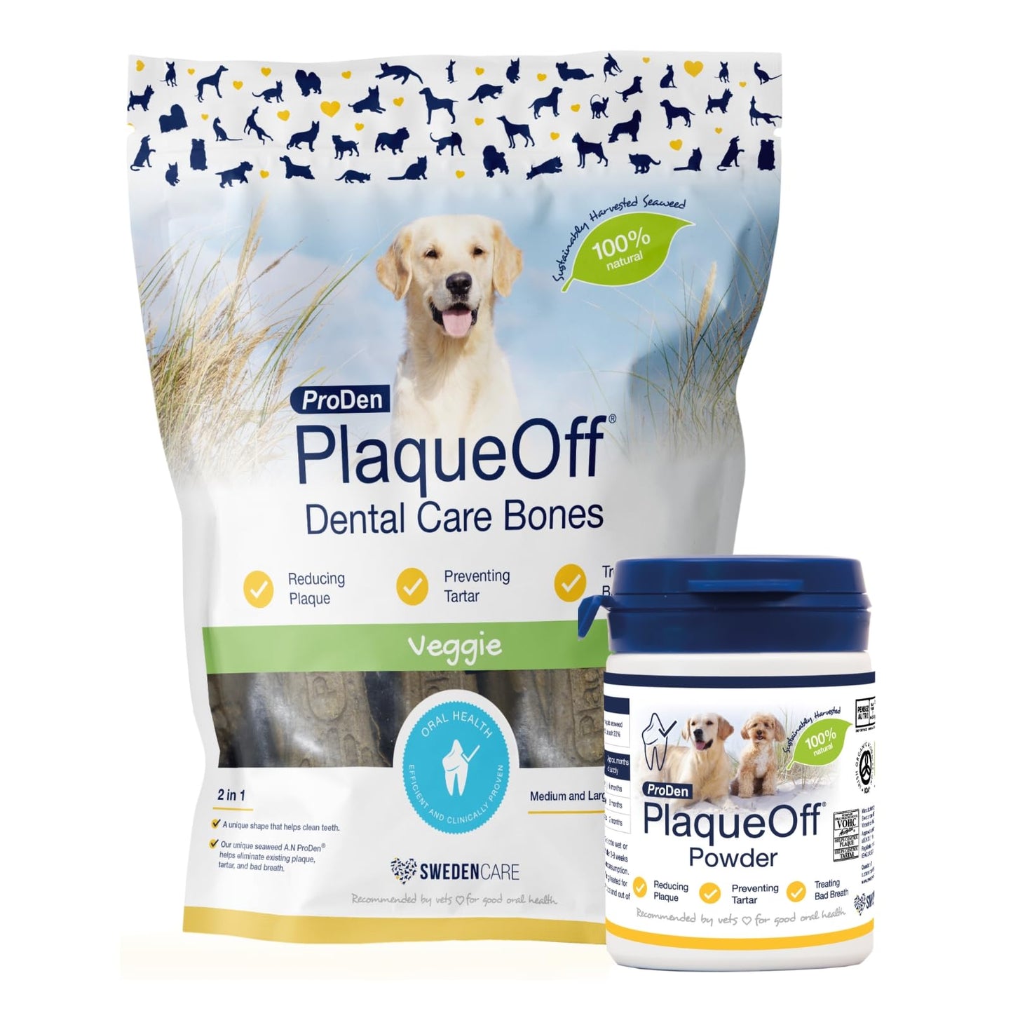 ProDen PlaqueOff Powder for Dogs & Cats, Tartar & Bad Breath Remover 100% Natural Teeth Cleaner and Plaque Remover 60 g