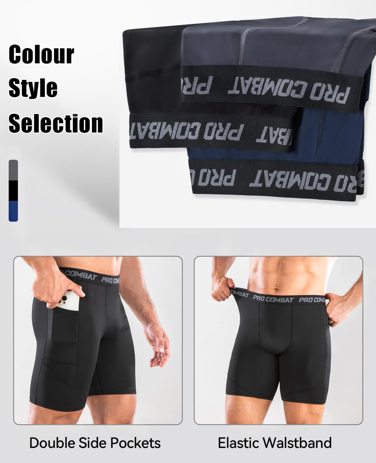 Niksa Compression Shorts Men, 1 Pack or 3 Packs Gym Running Shorts with Pockets Sports Anti Chafing Underwear Base Layer Shorts Quick-Drying Fabric Undershorts Men’s Workout Shorts