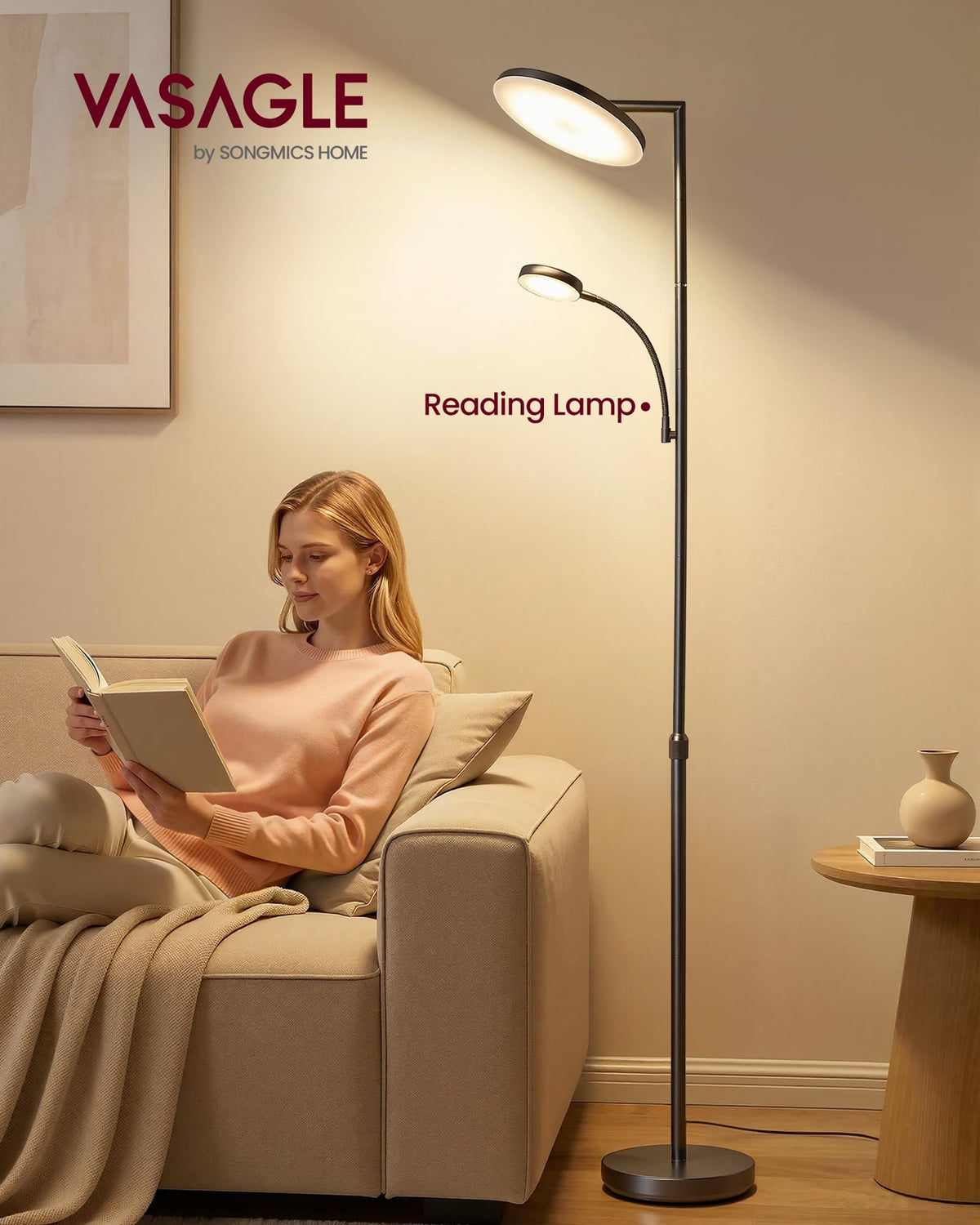 VASAGLE LUSIA LED Floor Lamp, Uplighter, Reading Light, 38.5x23.5x176cm