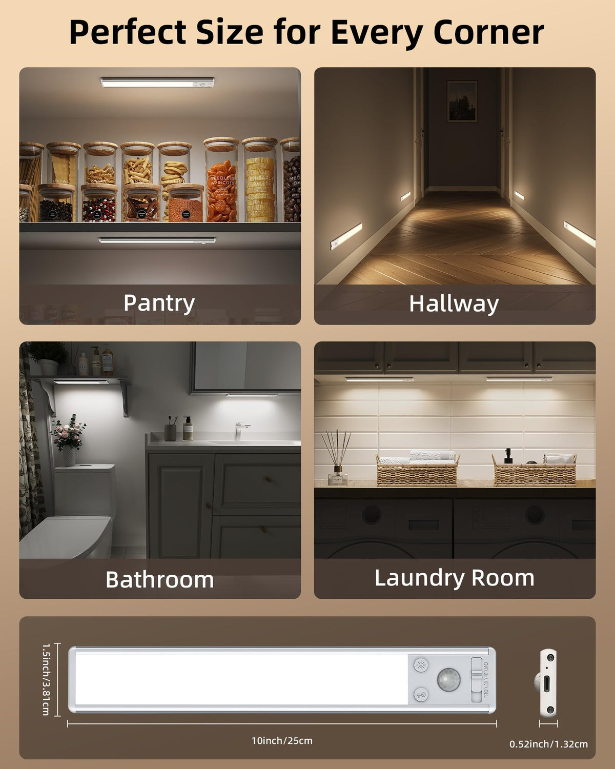 EZVALO Under Cabinet Kitchen Lights, Motion Sensor Lights Indoor 2-Pack