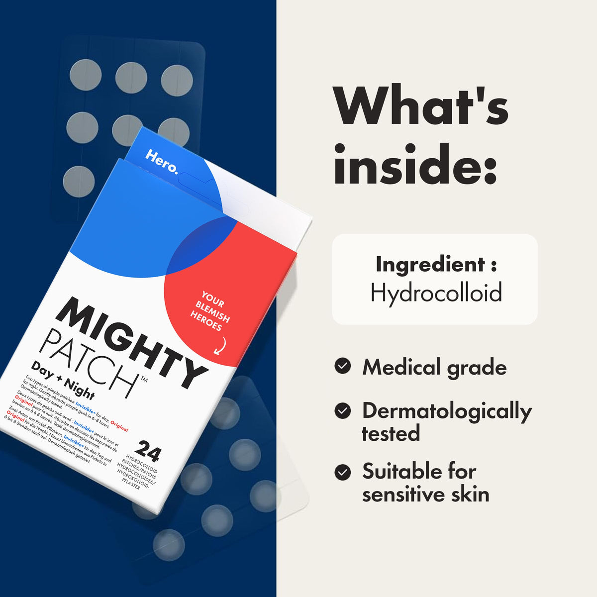 Hero Mighty Pimple Patches Original, Hydrocolloid Spot Patches, 36 Count