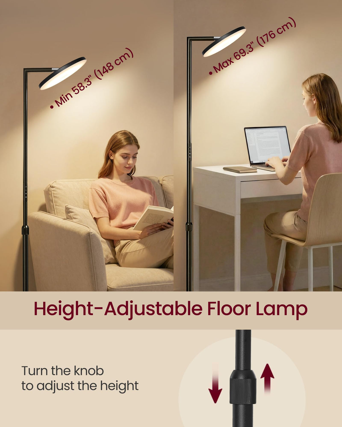 VASAGLE LUSIA LED Floor Lamp, Uplighter, Reading Light, 38.5x23.5x176cm