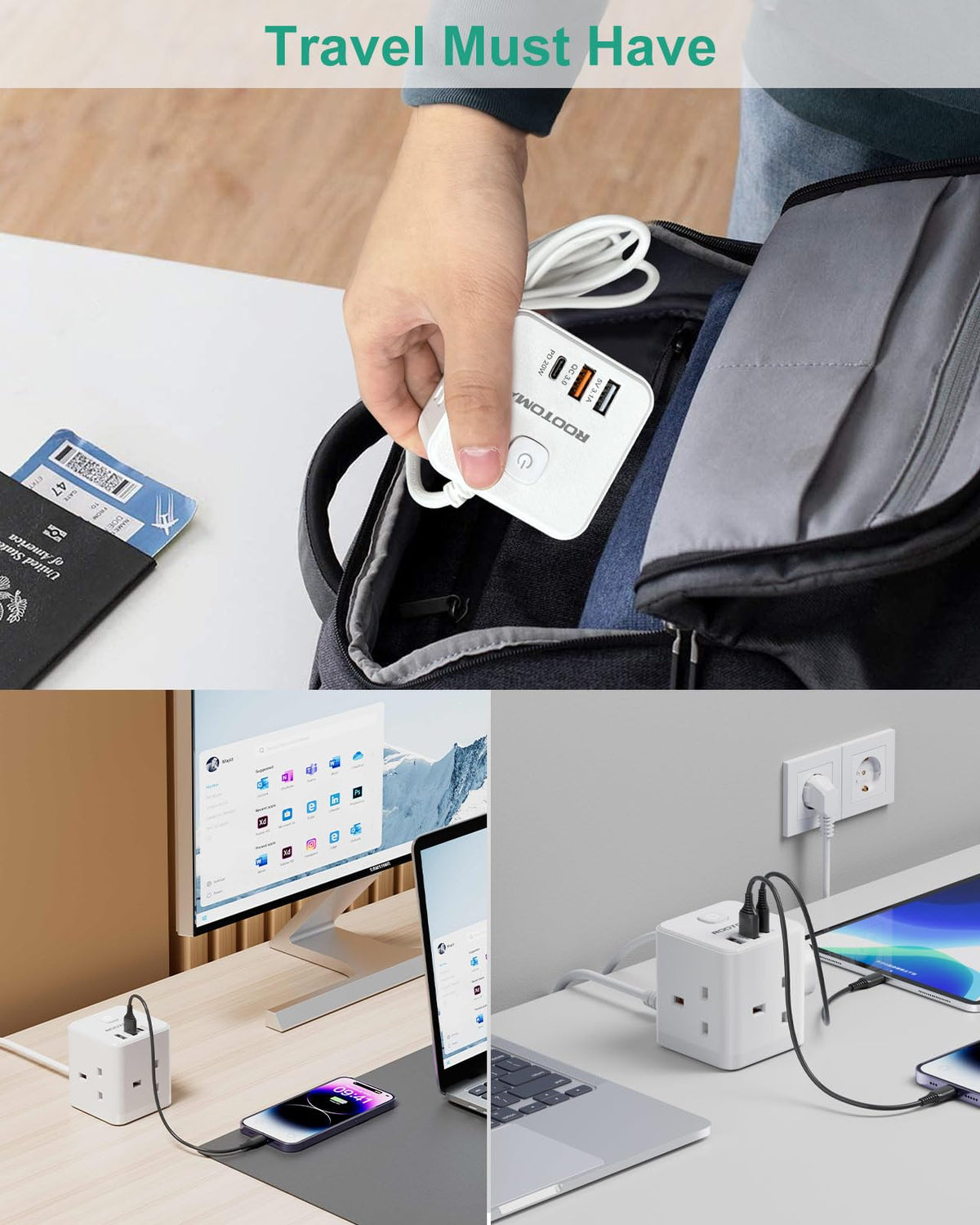 Japan Travel Adapter 3 Way 4 Fast Charging USB (QC3.0/PD20W)