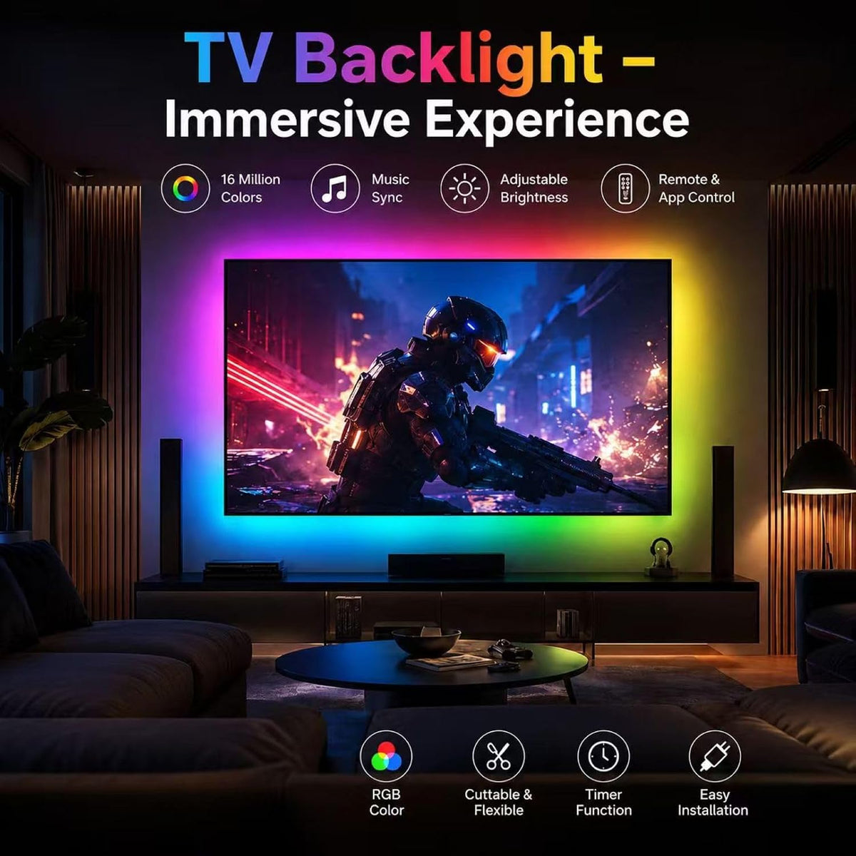 LED Strip Lights for Bedroom,10M RGB Colour Changing LED Lights with Bluetooth App & Remote Control, Music Sync, Dimmable, 16 Million Colours, Timer Mode, Self-Adhesive for Room Home Party Decor