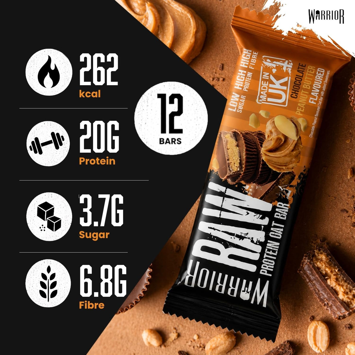 Warrior RAW Protein Bars 12 x 75g High Protein Oat Flapjack Snack