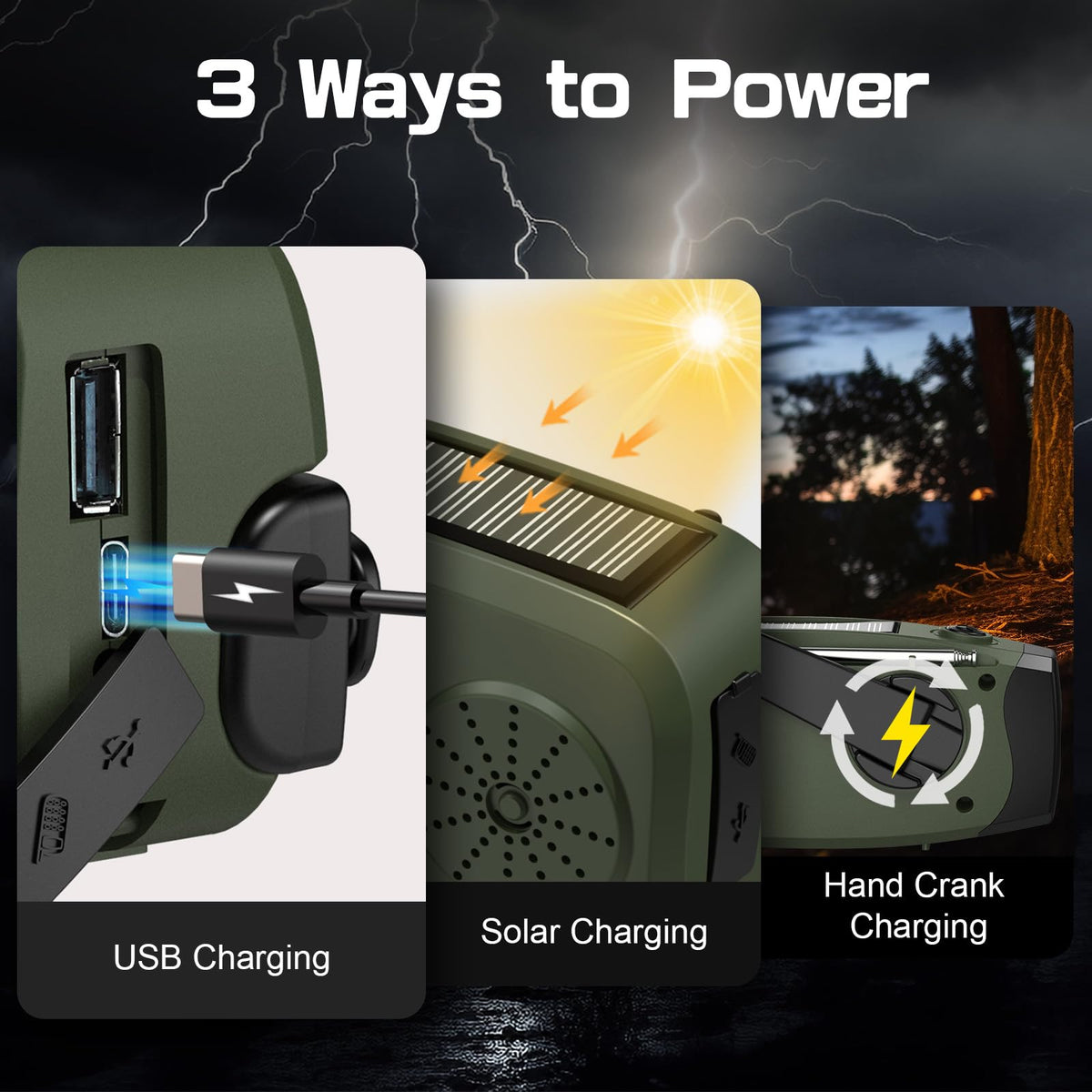 8000mAh Emergency Wind Up Radio, Hand Crank Solar, AM/FM Radio with 3-Mode Flashlight, 2-Mode Reading Lamp, SOS Alarm with USB Phone Charger for Emergency Outdoor