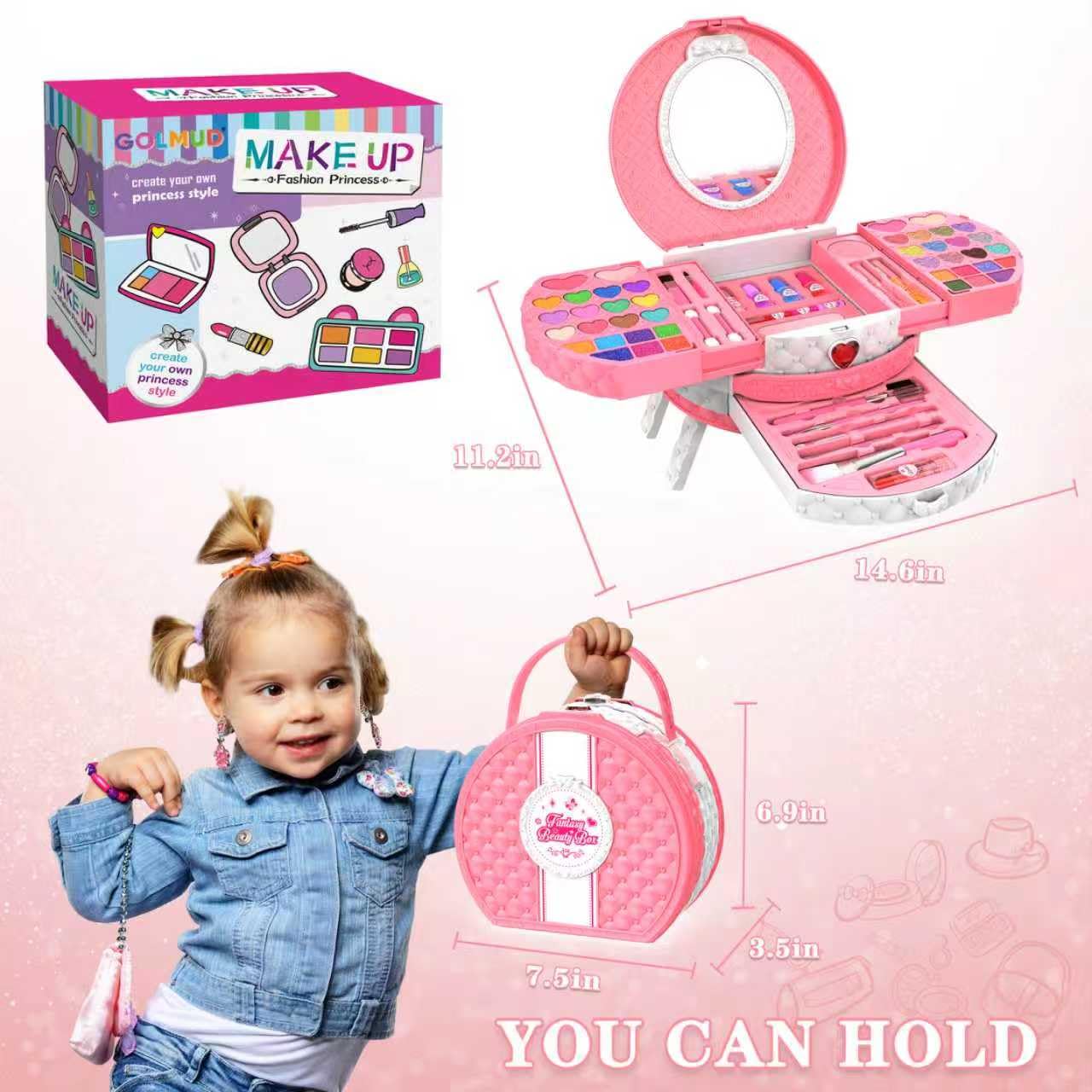 66 Pcs Kids Makeup Sets For Girls with Portable Stand,Make Up Starter Kit Children Princess Pretend Play Games Toys Presents,Little Girl Birthday Gifts Set For Age 3 4 5 6 7 8 9 10 11 12 Years Old