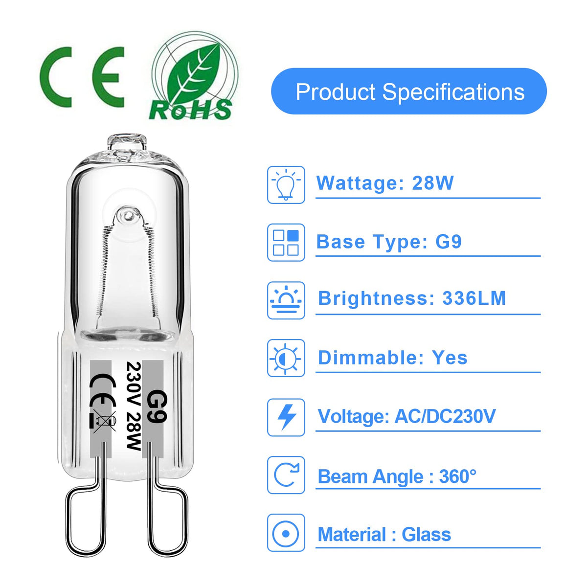 WeshLMPO G9 Halogen Bulbs 25W G9 Bulb Warm White 230V Dimmable for Oven 300 Degrees 12 Pcs