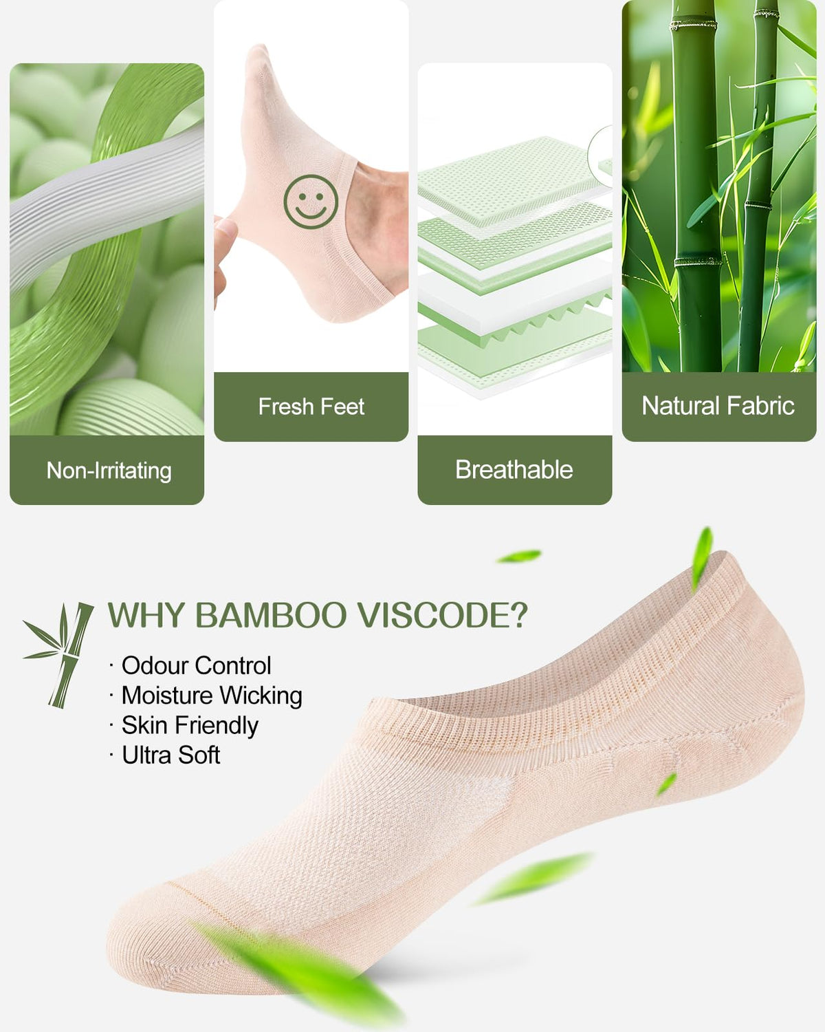 Cirorld Bamboo No Show Socks for Men & Women, 6 Pairs, Non-Slip