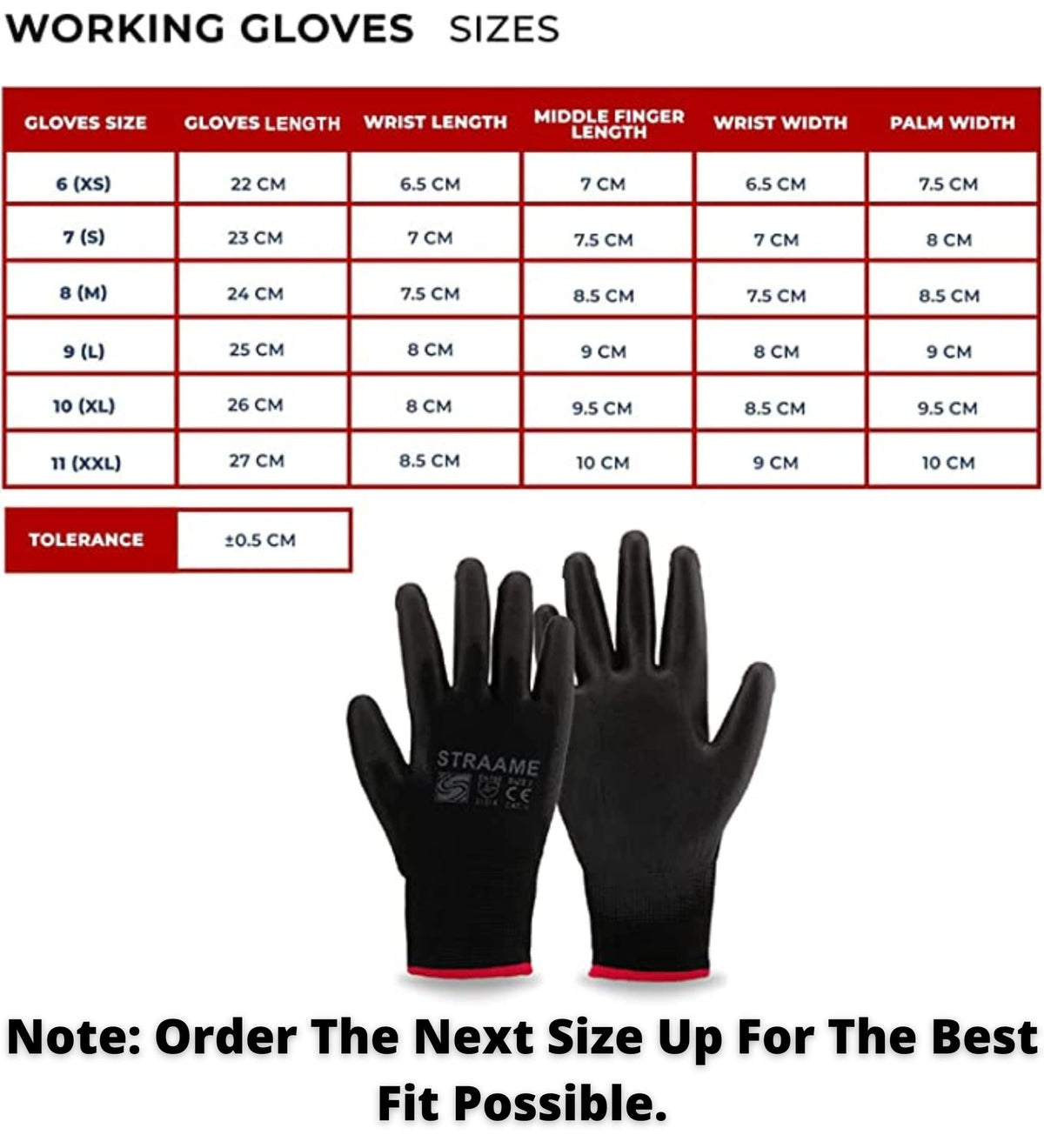 Straame Black Work Gloves, 12 Pairs, PU Coated Nylon, Non-Slip Grip, Size S