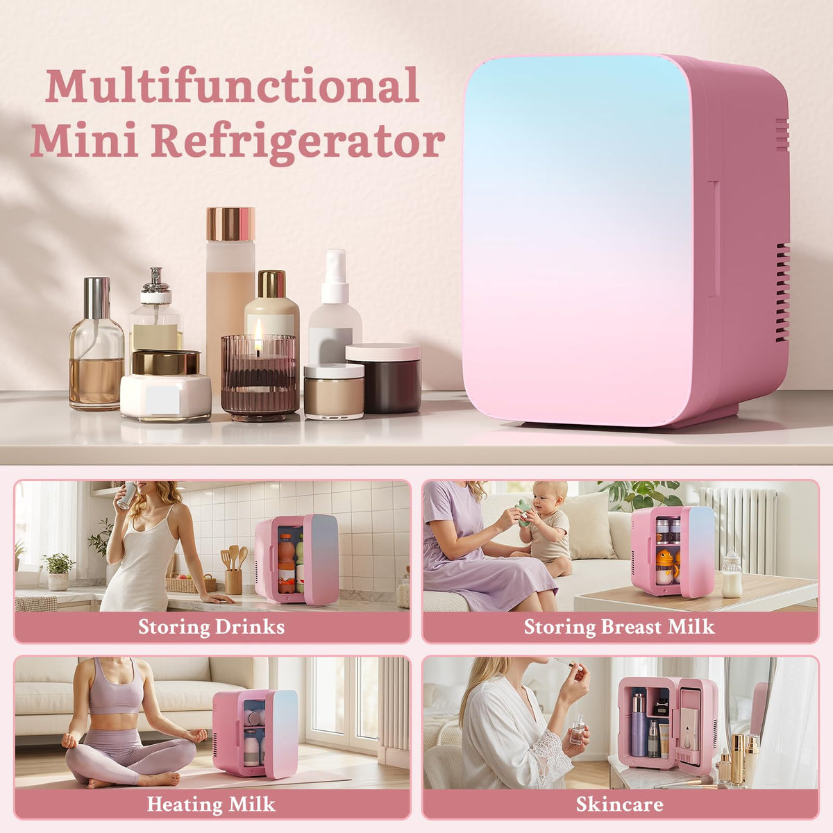 ARTETHYS Mini Fridge for Bedrooms, 10L Small Portable Car Fridges