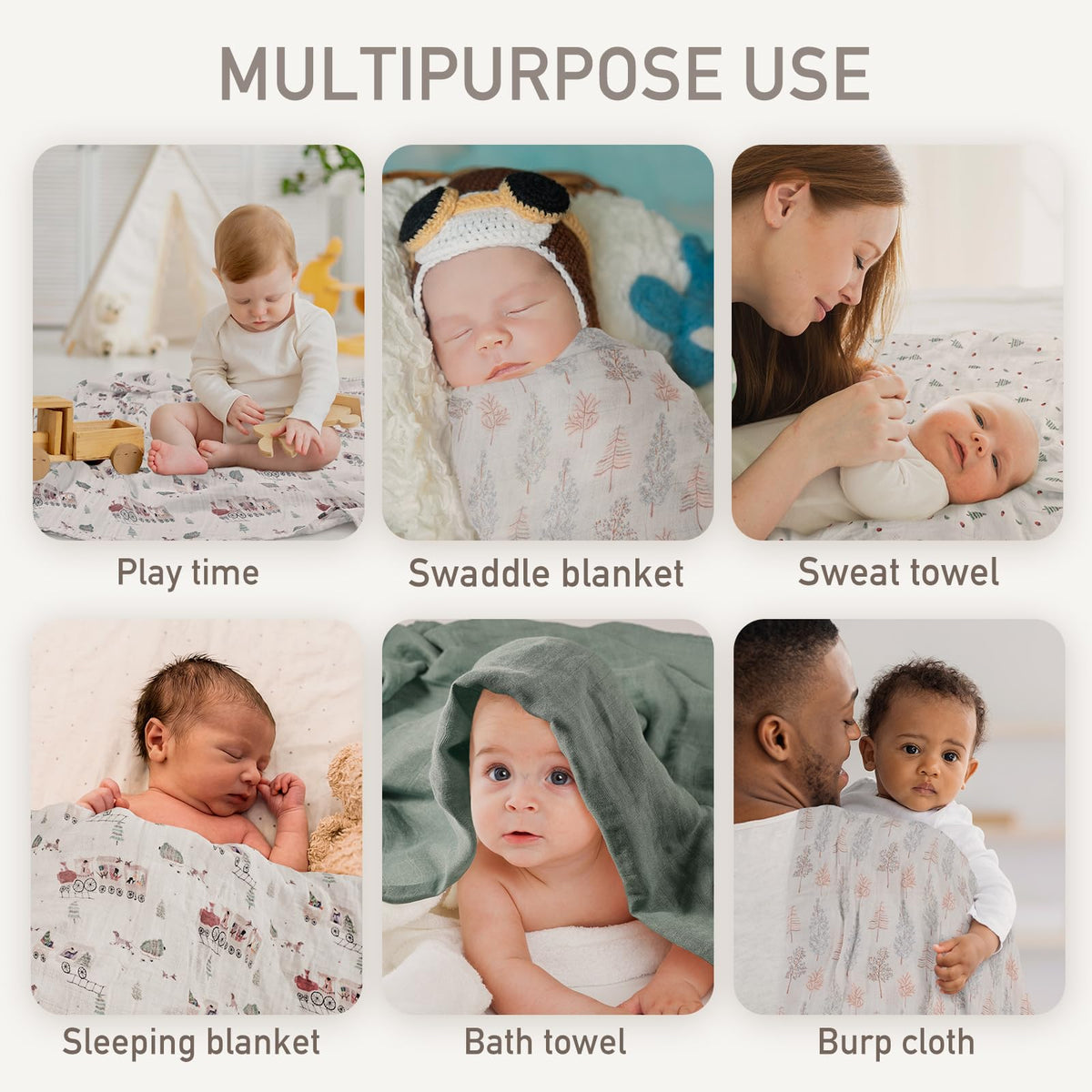 GLLQUEN BABY Muslin Squares Cloth for Baby 6pack 70cm x 70cm
