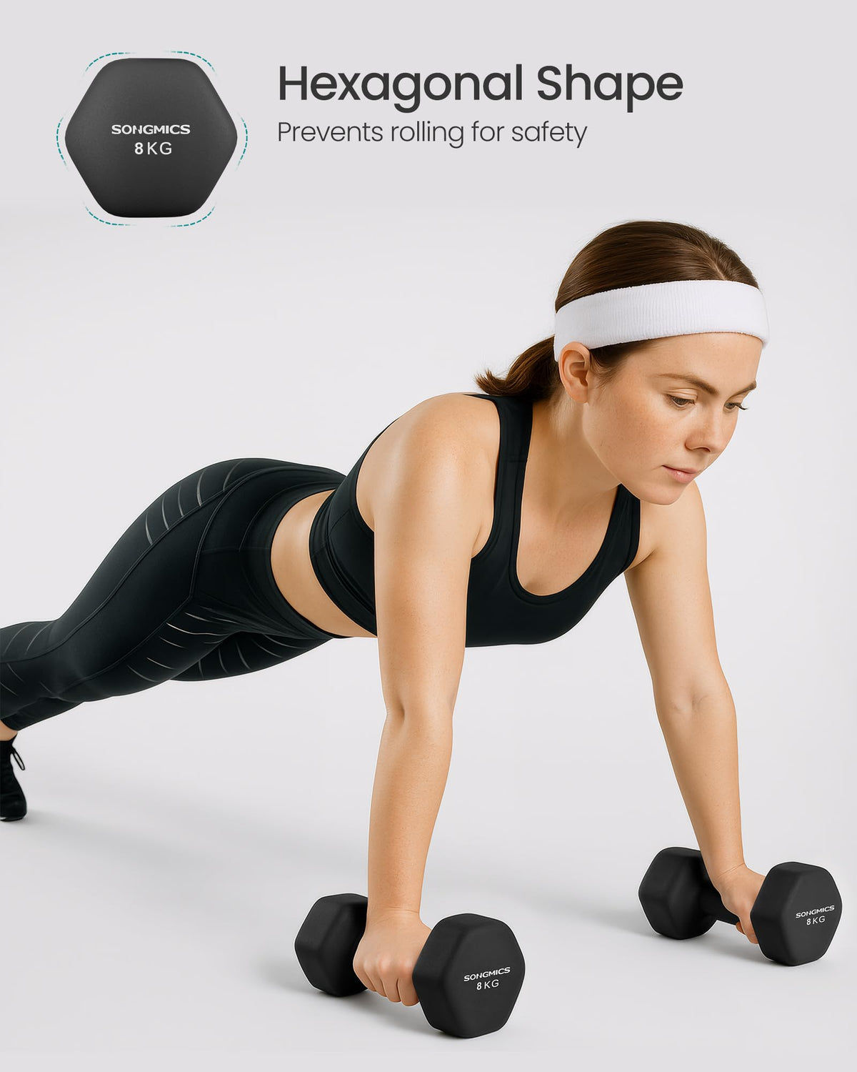 SONGMICS Set of 2 Hex Dumbbells with Neoprene Coating for Strength Training, Fitness, Home Workout