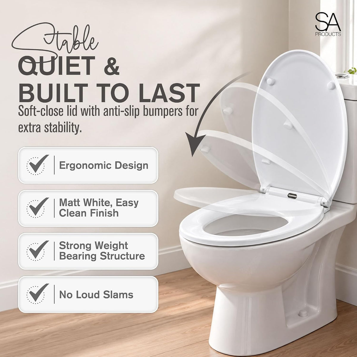 SA Products Oval Quick Release Toilet Seat Soft Close Thermoset Lid - White