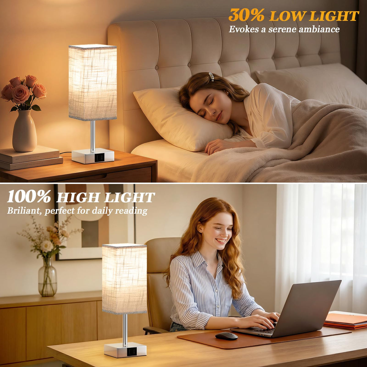 Pink Touch Lamp, Bed Lamp with Dual USB Charging Ports, Pink-Base (Bulb Included)
