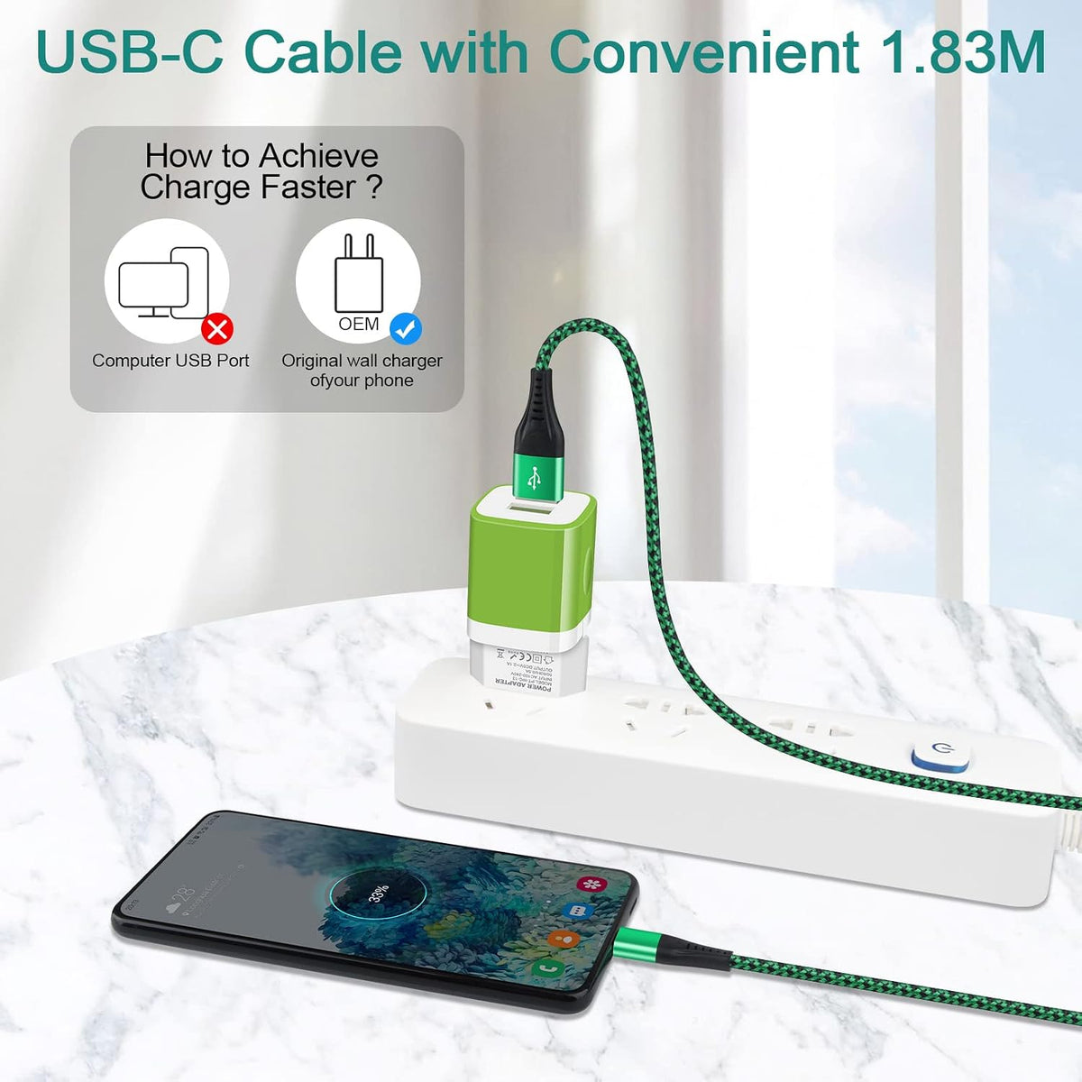 USB C Cable, 6FT/4Pack USB A to USB C Charge Lead Fast Charge Cord