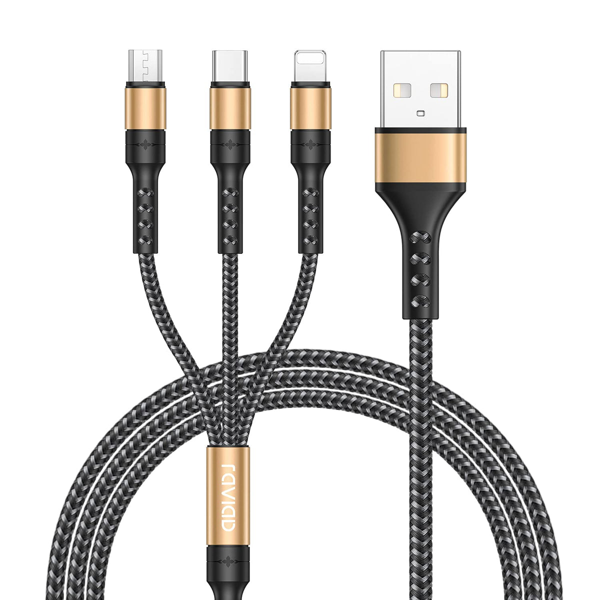 RAVIAD Multi Charger Cable, 3 in 1 Charger Cable 3A USB Fast Charging Cord