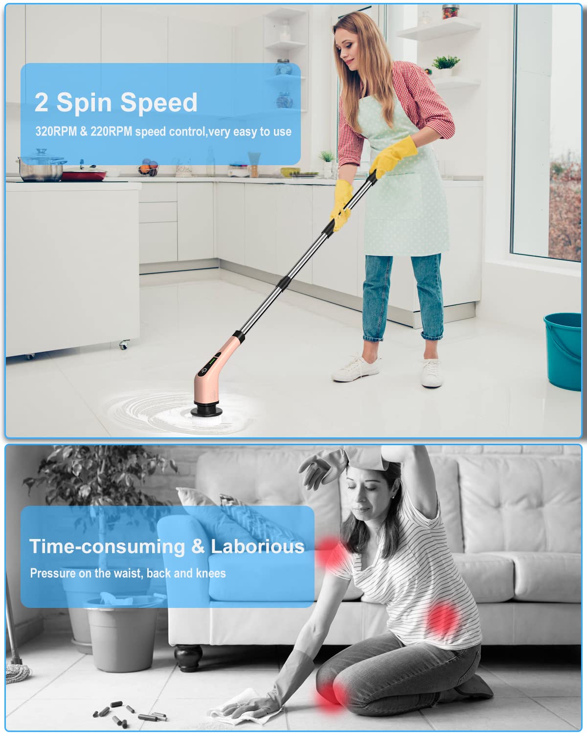 Leebein Electric Spin Scrubber, Cordless Cleaning Brush for Bathroom, Home