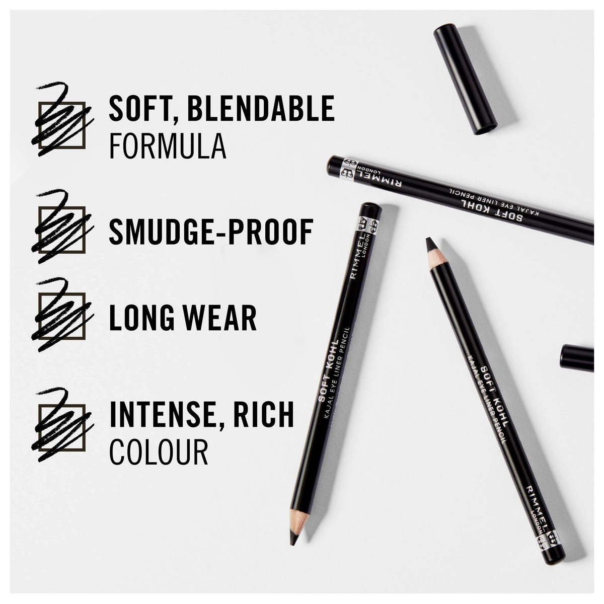 Rimmel Soft Kohl Kajal Professional Eyeliner Pencil Bundle, Intense Long-Lasting Colour, Up to 12 Hours Wear, Smudge Proof, Pack of 3, Jet Black