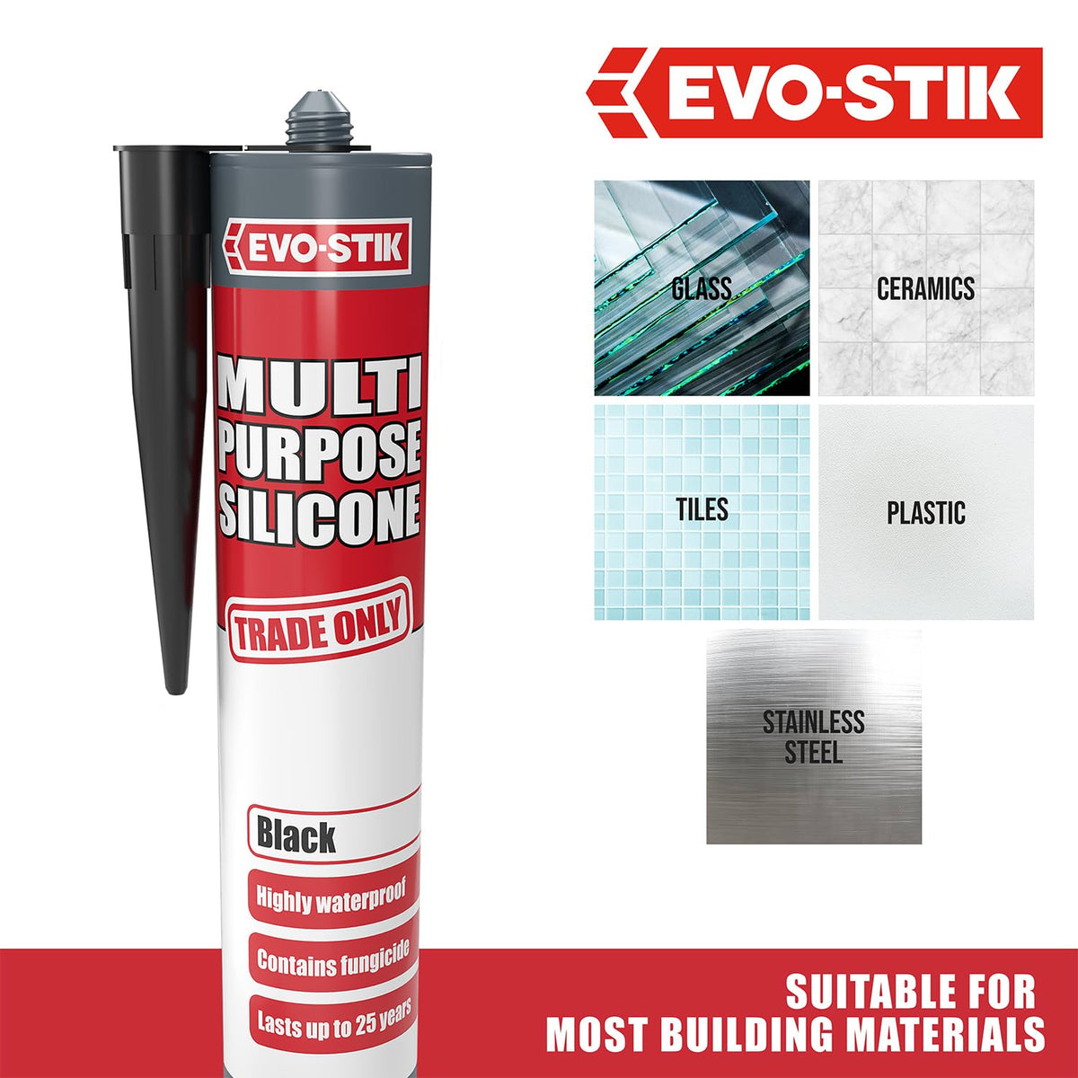 EVO-STIK Multipurpose Silicone Sealant Clear - Waterproof - Mould Resistant