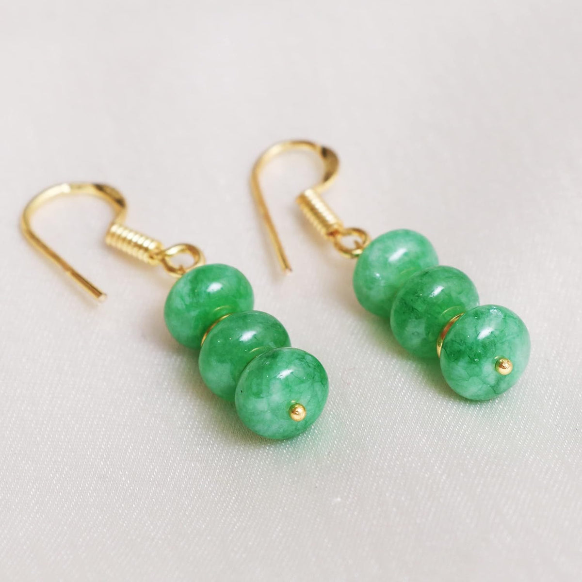 Gempires Natural Gemstone Rondelle Bead Earrings for Women | 8mm Beaded Drop Dangle Earrings | Gold Plated Hypoallergenic Hook Jewelry | Handmade Lightweight Crystal Earrings
